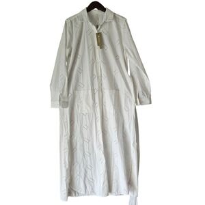 Exetera Women's White Cotton Eyelet Belted Maxi Button Front Dress Size 44 YJ01